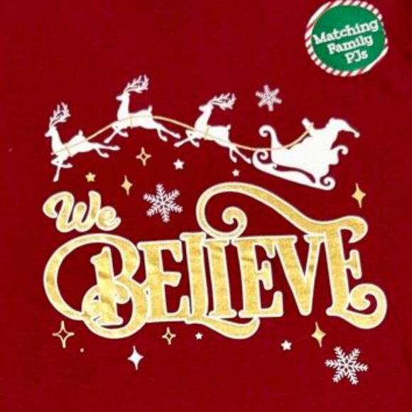 NWT We Believe Red: Festive Family Pajama Set Reindeer shiny Gold Cotton - Picture 4 of 6
